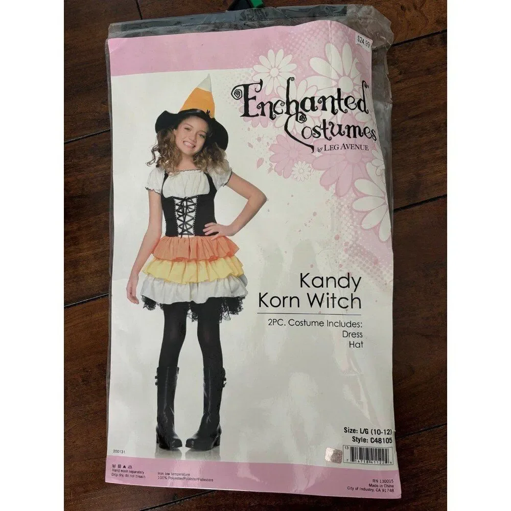 Enchanted Costumes Kandy Korn Witch Costume with Hat Youth Large 10-12